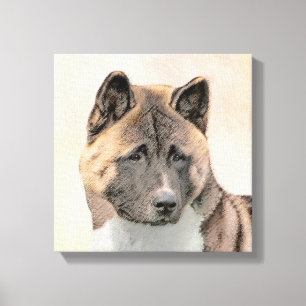 Impressão Em Tela Akita Painting - Bela Arte Canina Original