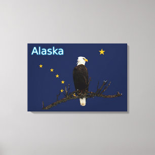 Impressão Em Tela Alaska Eagle E Flag