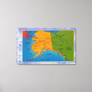 Impressão Em Tela AlaskaGreetings do mapa de Alaska