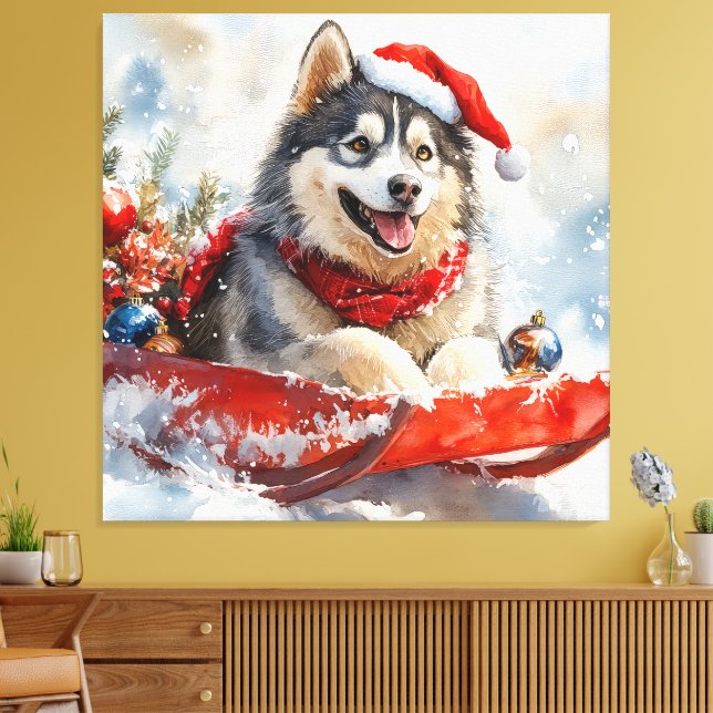 Impressão Em Tela Alaskan Malamute em Sledge Deixe-o nevar no Natal (Insitu(Sala de estar))