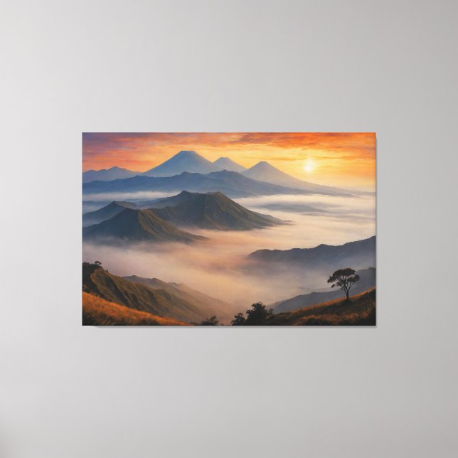 Impressão Em Tela Alcance do Monte Bromo com nuvens baixas (Frente)
