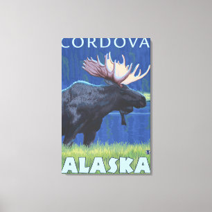 Impressão Em Tela Alces na noite - Cordova, Alaska