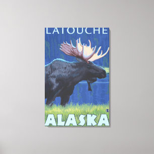 Impressão Em Tela Alces na noite - Latouche, Alaska