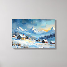 Aldeia Alpina de inverno sob o céu estrelado