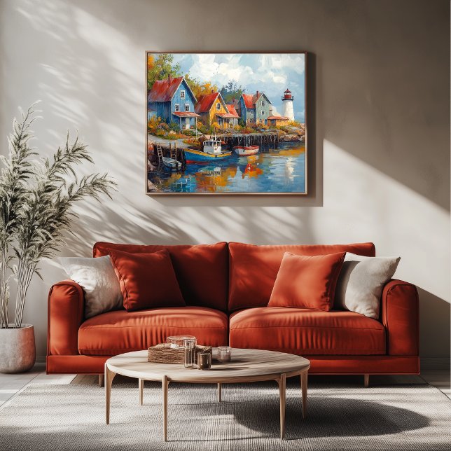 Impressão Em Tela Aldeia de Pesca Costeira Quaint (Fishing Village Artwork)