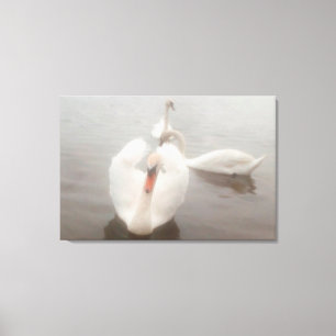 Impressão Em Tela Alegres Cisnes em Watercolors Modernos no Danúbio
