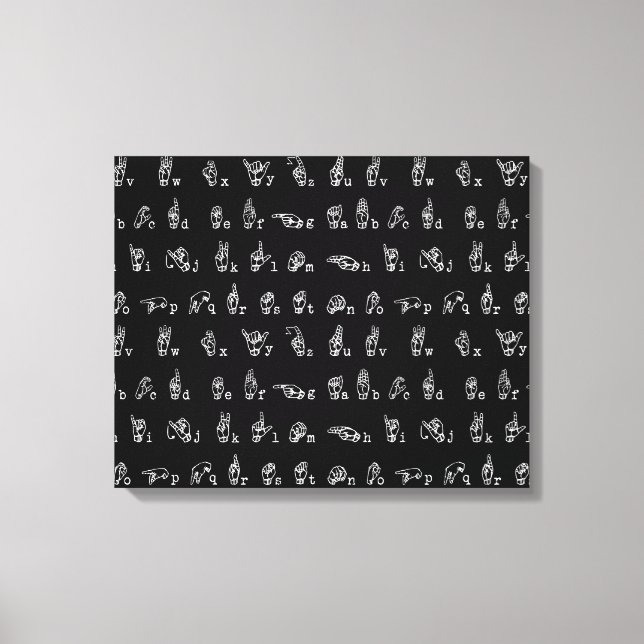 Impressão Em Tela Alfabeto de linguagem de sinais // Branco em preto (Frente)