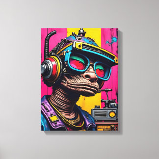Impressão Em Tela Alienígena Cyberpunk Retroativa - Arte Sci-Fi Neon
