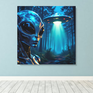 Impressão Em Tela Alienígena e OVNI hiperrealistas na Floresta