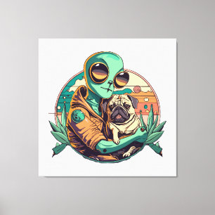 Impressão Em Tela Alienígena e Pug