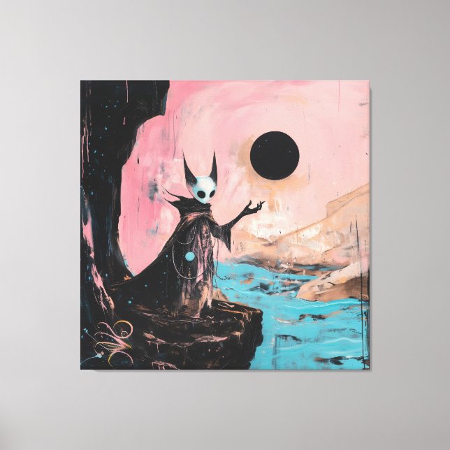 Impressão Em Tela Alienígena Gato Negro Lua oculta Escuro Arte AI (Frente)