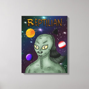 Impressão Em Tela Alienígena Reptiliano com Espaço Exterior 