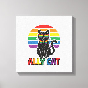Impressão Em Tela Ally Cat Arco-íris Orgulho Camisa de Gato Vintage 