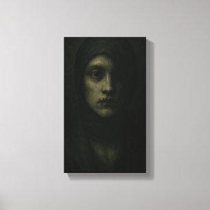 Impressão Em Tela Alma Silenciada - Retrato Simbólico Escuro