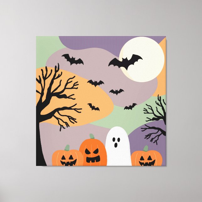 Impressão Em Tela Almofada noite de halloween abóboras e fantasmas (Frente)