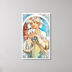 Impressão Em Tela Alphonse Mucha - flor - arte retro Nouveau