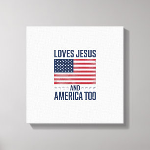 Impressão Em Tela Ama Jesus E a América Demais Camisa Cristã Patriót