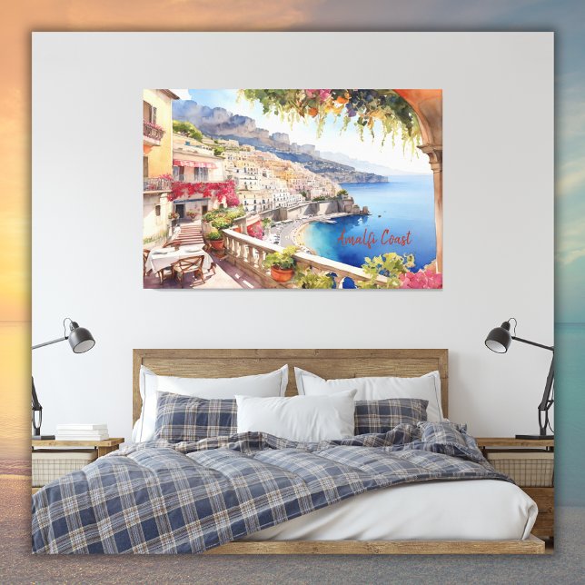 Impressão Em Tela Amalfi Coast Italy Watercolor Sketch | (Criador carregado)