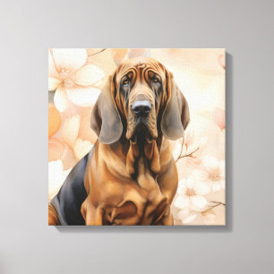 Impressão Em Tela Amante de Cães Bloodhound e Flores de Pessegueiro
