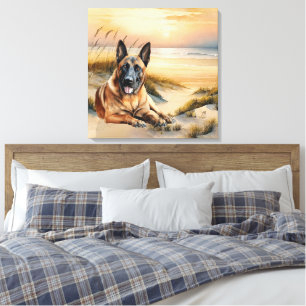 Impressão Em Tela Amante do Cão Malinois Belga Praia Arenosa