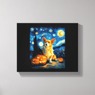 Impressão Em Tela Amantes de Corgi Pintura de van gogh noite estrela