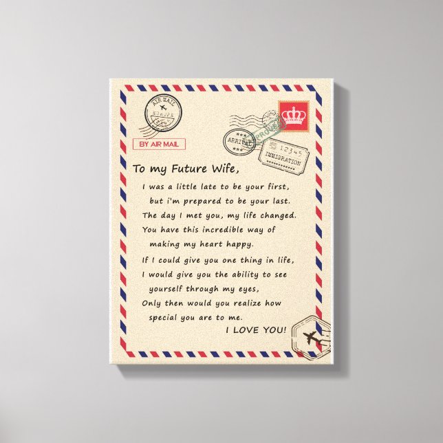 Impressão Em Tela Amantes de Esposa | Para Minha Futura Esposa Eu Te (Frente)