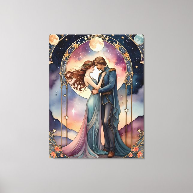 Impressão Em Tela amantes - pintura inspirada em tarotas (Frente)