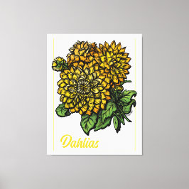 Impressão Em Tela Amarelo Dahlias Floral