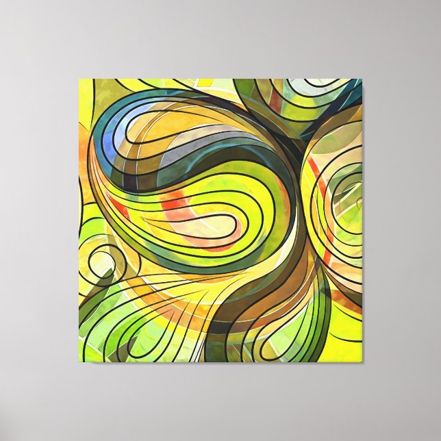 Impressão Em Tela Amarelo e Marrom Outono Doodle Com Linhas Pretas (Frente)
