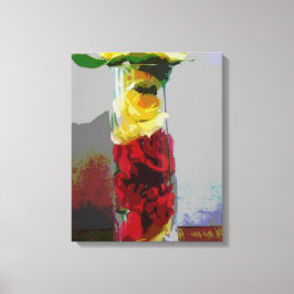 Impressão Em Tela Amarelo e rosas vermelhas