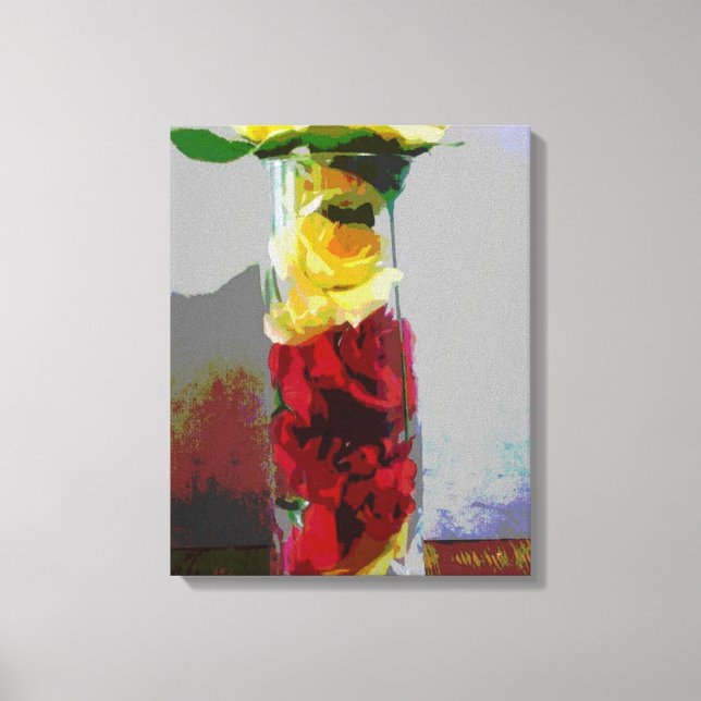 Impressão Em Tela Amarelo e rosas vermelhas (Frente)