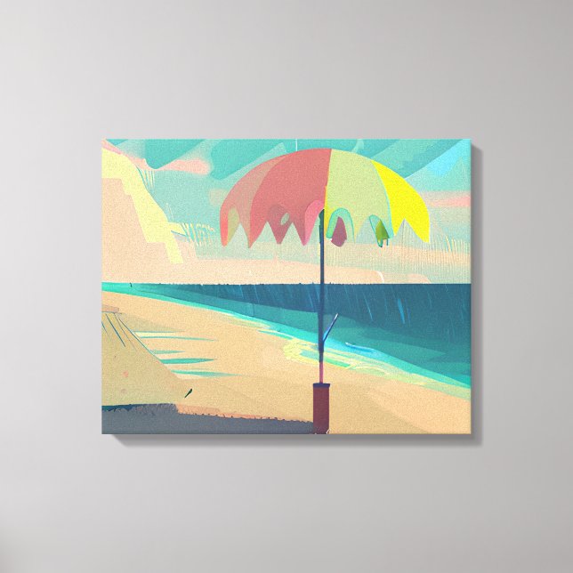 Impressão Em Tela Amarelo, Teal e Peach Sandy Beach (Frente)
