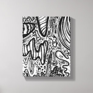 Impressão Em Tela Amendoim Preto Branco Abstrato Linhas