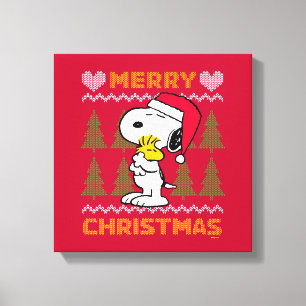 Impressão Em Tela Amendoins Snoopy & Woodstock Santa Claus Hug