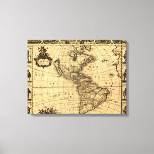 Impressão Em Tela América do Norte e América do Sul Mapa Panorâmico