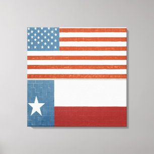 Impressão Em Tela American and Texas Flag USA Red White and Blue