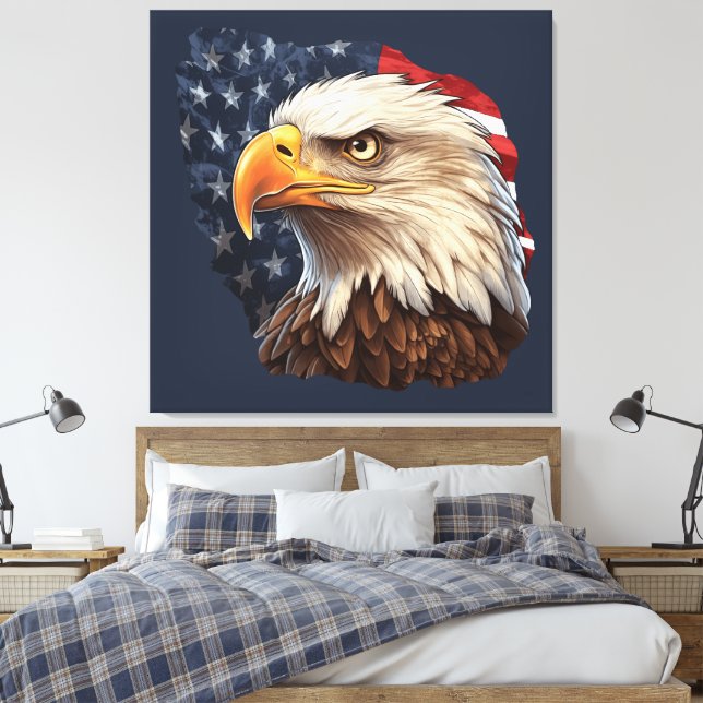 Impressão Em Tela American Flag Bald Eagle (Insitu(Quarto))