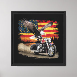 Impressão Em Tela American Flag Motorcycle Tshirt USA Flag Biker Ret