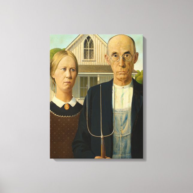 Impressão Em Tela American Gothic, 1930 por Grant Wood (Frente)