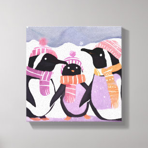 Impressão Em Tela Amigos do Pinguim de Natal Aquarela de inverno