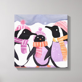 Impressão Em Tela Amigos do Pinguim de Natal | Aquarela de inverno