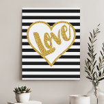 Impressão Em Tela Amor Preto e Branco Listras de Brilho Dourado<br><div class="desc">Bela citação moderna e tendência de tipografia em estilo pincel. "Amor". Com uma moldura de coração brilhante em dourado metálico e letras douradas com listras pretas e brancas.</div>