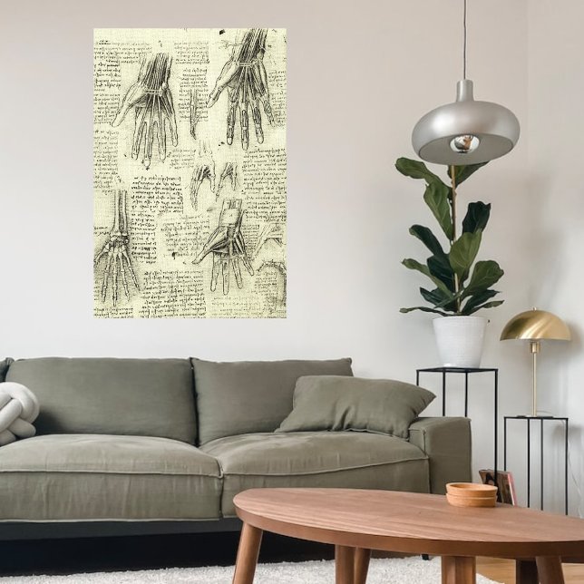 Impressão Em Tela Anatomia da Mão Humana por Leonardo da Vinci (Criador carregado)