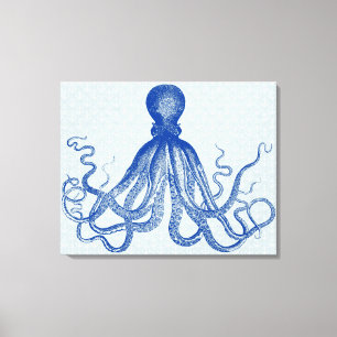 Impressão Em Tela Âncoras octopus Lorde Bodner Blue Vintage Triptyc
