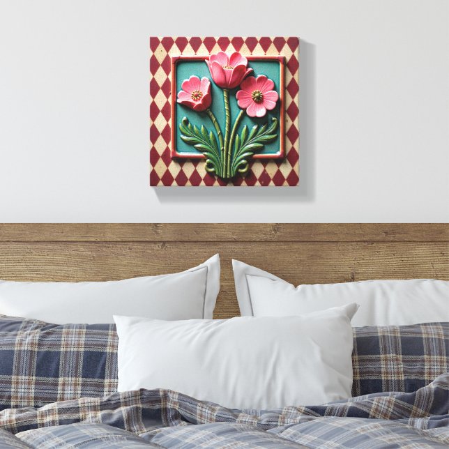 Impressão Em Tela Anêmonas Rosa de Argyle (Insitu(Quarto))