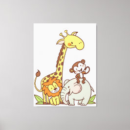 Impressão Em Tela Animais de Desenho Animado Fofos – Girafa, Leão & 