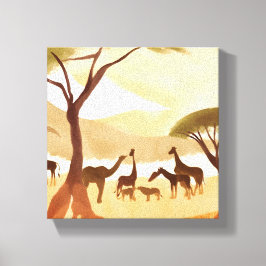 Impressão Em Tela Animais de Safari | Silhueta Natureza Aquarela