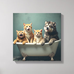 Impressão Em Tela Animais engraçados na banheira