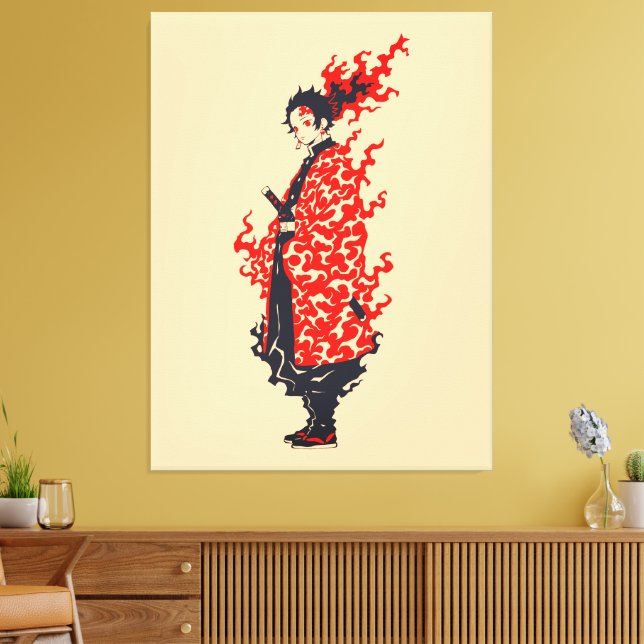 Impressão Em Tela Anime Samurai Fiery Warrior  Anime Japonês (Insitu(Sala de estar))