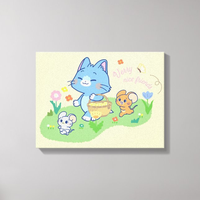 Impressão Em Tela Anime Tom, Jerry e Tuffy Picnic (Frente)